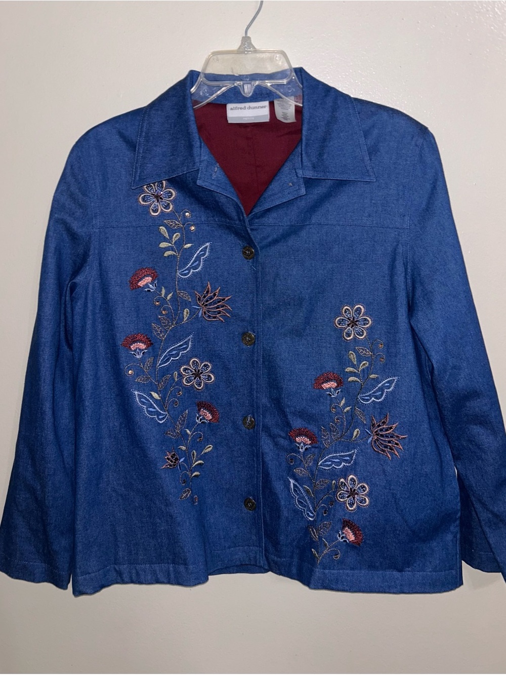 Beaded Floral Embroidered Denim Jacket Vintage 90s Y2K Alfred Dunner Petite 12P